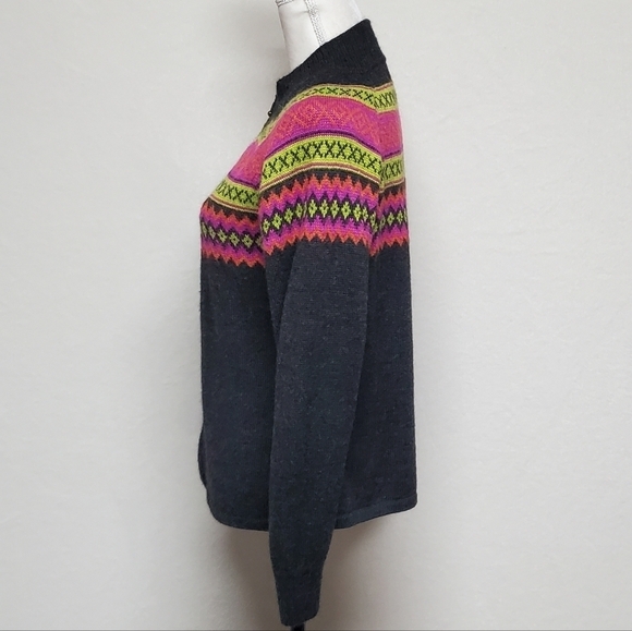 VINTAGE Alpaca Imports Pink Fair Isle Grey Wool Alpaca Full-zip Cardigan Sweater - Picture 6 of 12